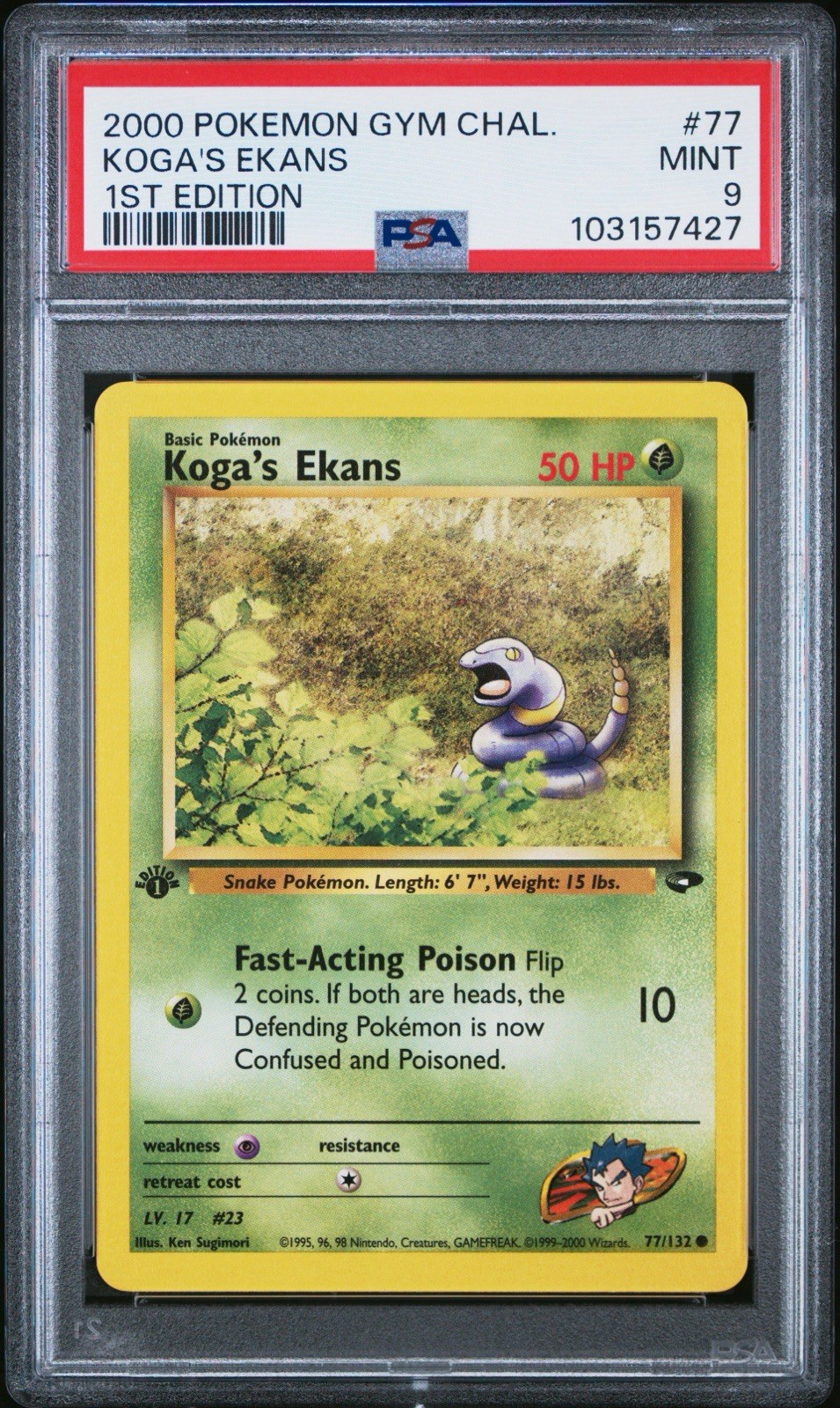 PSA 9 2000 Pokemon Gym Challenge 1st Edition Koga's Ekans Card # 77 PSA 9 Mint