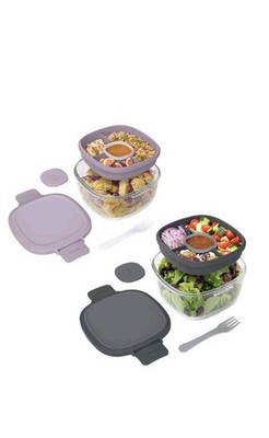 Bentgo 2er Pack All-In-One Glas Salat Behälter Lebensmittel Aufbewahrung Brotdose