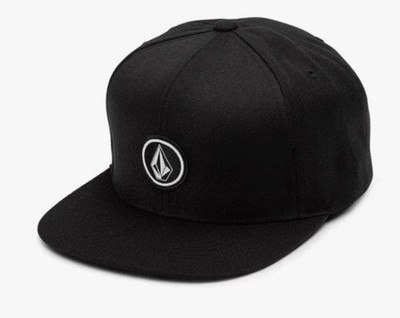 NWT Volcom Quarter Twill Snapback Hat 6 Panel Flat Brim Black   One Size 