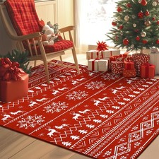 Christmas Area Rug 4x6, Non-Slip Washable Snowflake Living Room Rug with Rubb...