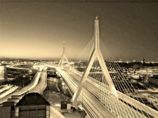 ZAKIM BUNKER HILL MEMORIAL BRIDGE GLOSSY Cityscape Vintage Poster Photo 24x36