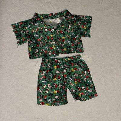 Build A Bear Hello Kitty Plush Clothes Christmas Pajama Green Satin PJs Sanrio
