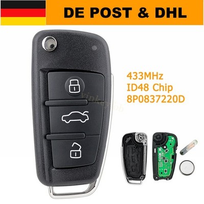 433MHz Klapp Funk Schlüssel Fernbedienung für AUDI A1 A3 A4 A6 A8 TT 2006-2013