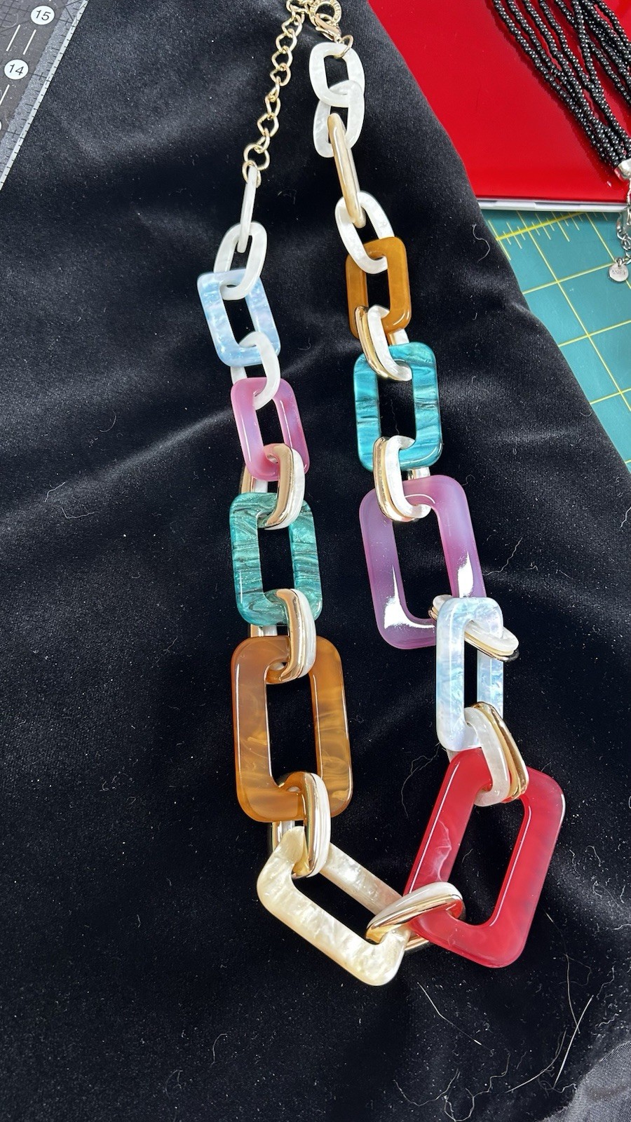 Multicolor Rectangular Link Statement Chain Neckl… - image 1