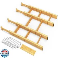 SpaceAid Bamboo Drawer Dividers with Inserts and Labels, Kitchen Adjustable D