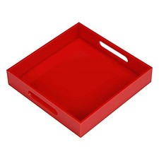 12x12 Inch Red Sturdy Acrylic Serving Tray with Handles Coffee Appetizer