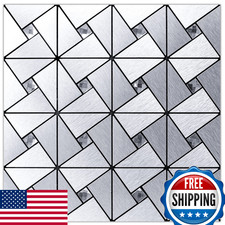 Art3d 10-Sheet Peel Stick Metal Mosaic Tiles for Kitchen Wall Backsplash