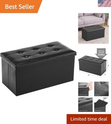 Multi-Functional Ottoman Bench - Black Faux Leather with 350lb Capacity, 30''