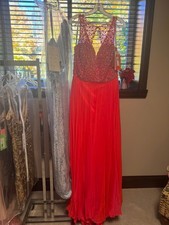 Tiffany 16141 Cherry Red Chiffon Pageant Prom Gown Dress sz 14 NWT SALE!
