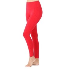 Zenana Wide Waistband Full Length Active Loungewear Leggings w/ Pockets Red SM