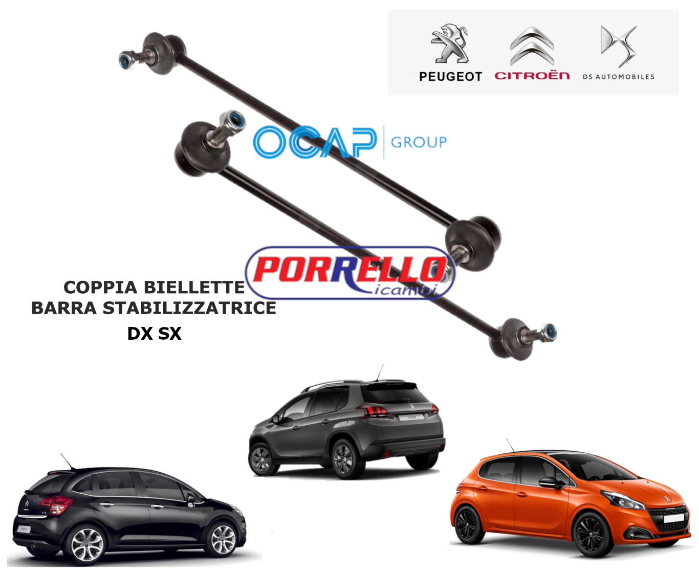 KIT TIRANTE BIELLETTA BARRA STABILIZZATRICE PEUGEOT 206 208 2008 CITROEN C3 DS3