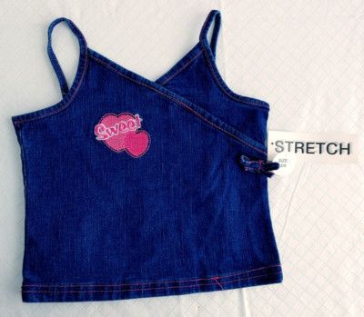 2B Real Stretch Denim Cami Top ''Sweet'' & Hearts Embroidery Blue 5/6 #15481