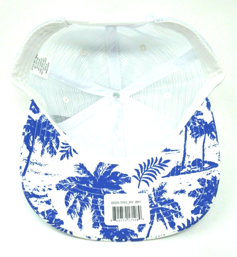 DECKY Snapback Cap Hat Aloha Tropical Palm Trees Mesh Trucker White Blue OSFM - Picture 9 of 10