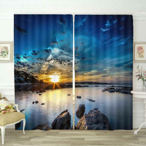 Optimus Reef Seaside 3D Curtain Blockout Photo Printing Curtains Drape Fabric - Picture 2 of 12