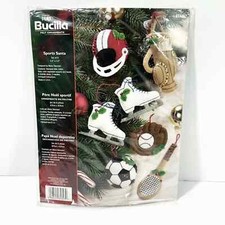 BUCILLA FELT JEWELED SPORTS SANTA ORNAMENTS KIT SET OF 6