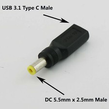 1x USB 3.1 Type C Female to 5.5mm x 2.5mm Male DC Power Charge Adapter Connector