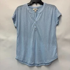 Style & Co Womens S Sky Blue Split Neck Short Sleeve T Shirt Top PREOWNED AP13