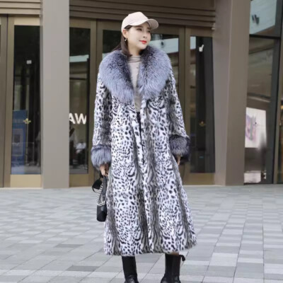 Luxury Real rabbit fur coat with fox fur collar women long fashion jacket 