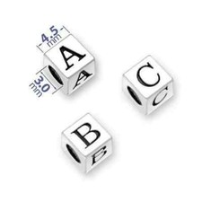 silver letter beads -D 4.5 mm block size with 3.0 mm opening