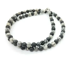 Black Lava Stone / Black Grey Jasper Diffuser Necklace Gemstone Reiki 6mm