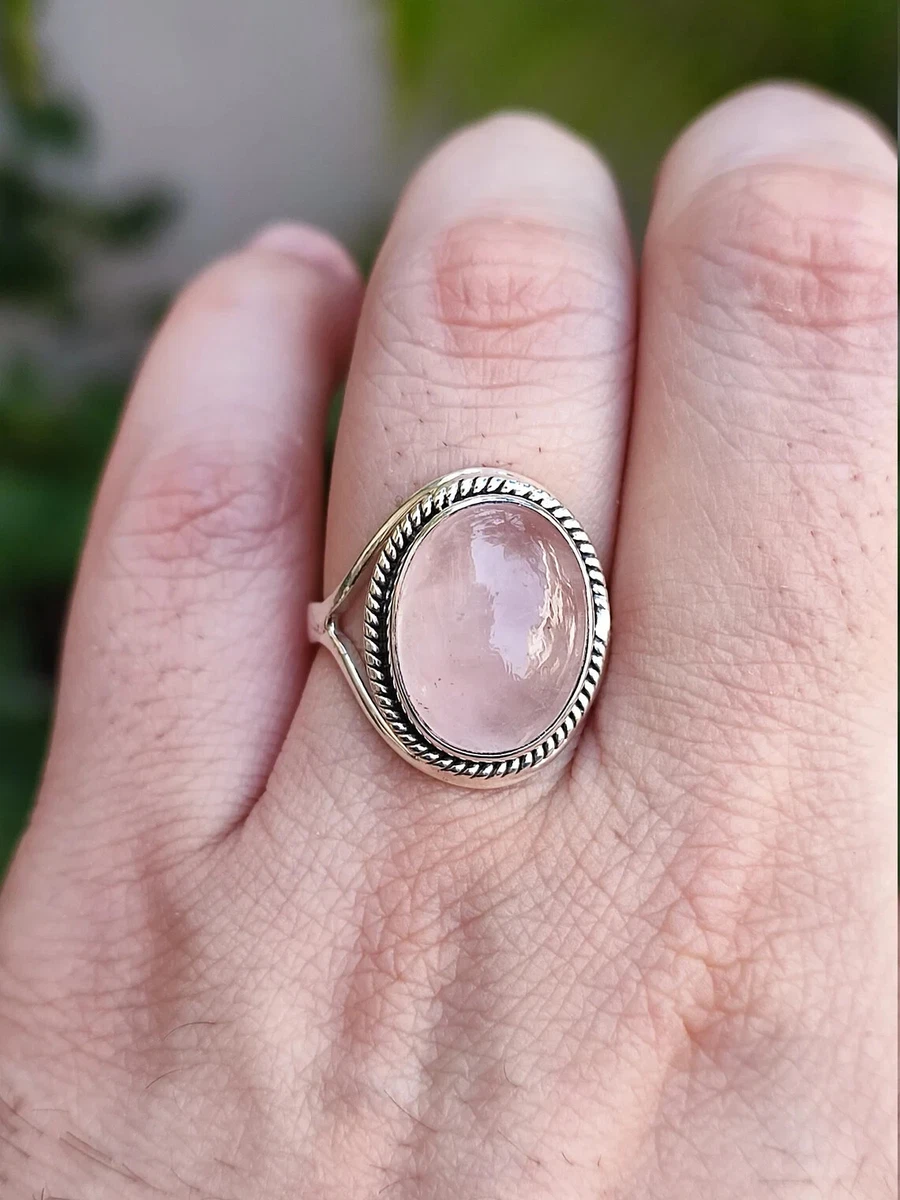 Buy Natural Rose Quartz Ring Sterling Silver Hexagon Leaf Engagement Ring  Solitaire Ring Crystal Ring Valentine's Day Jewelry Gift for Couple Online  in India - Etsy