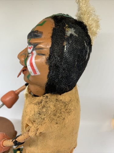 Vintage Marx Toys Mechanical Nutty Mad Indian Wind-Up Toy Japan Drum for Repair - Picture 5 of 13