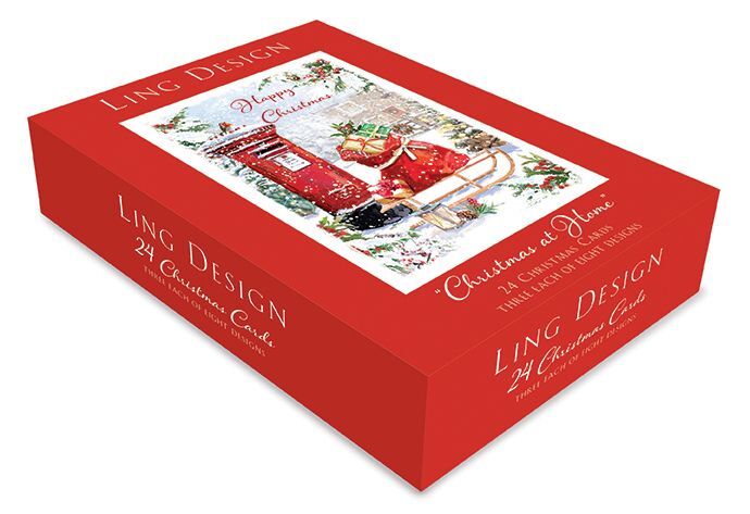 Boxed Christmas Cards - 24 Cards 8 Designs - Postbox Xmas at Home - Ling Design