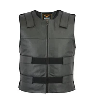 Men’s Bulletproof Style Leather Biker Vest Tactical Motorcycle Club Riding West