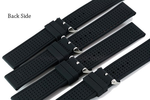 CLEARANCE Perforated Smooth Silicone Watch Straps 18mm-24mm Coloured Stitching - Picture 8 of 16