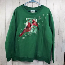 Collections ETC. Misses XXL Green Long Sleeve Cardinal Pullover Sweatshirt