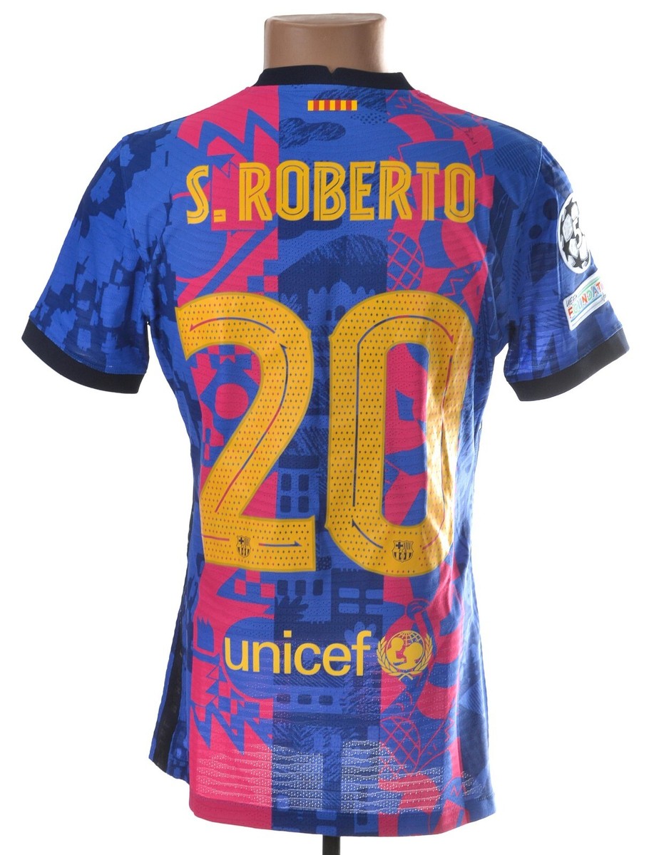 BARCELONA 2021/2022 HOME FOOTBALL SHIRT #20 S.ROBERTO SIZE M MATCH