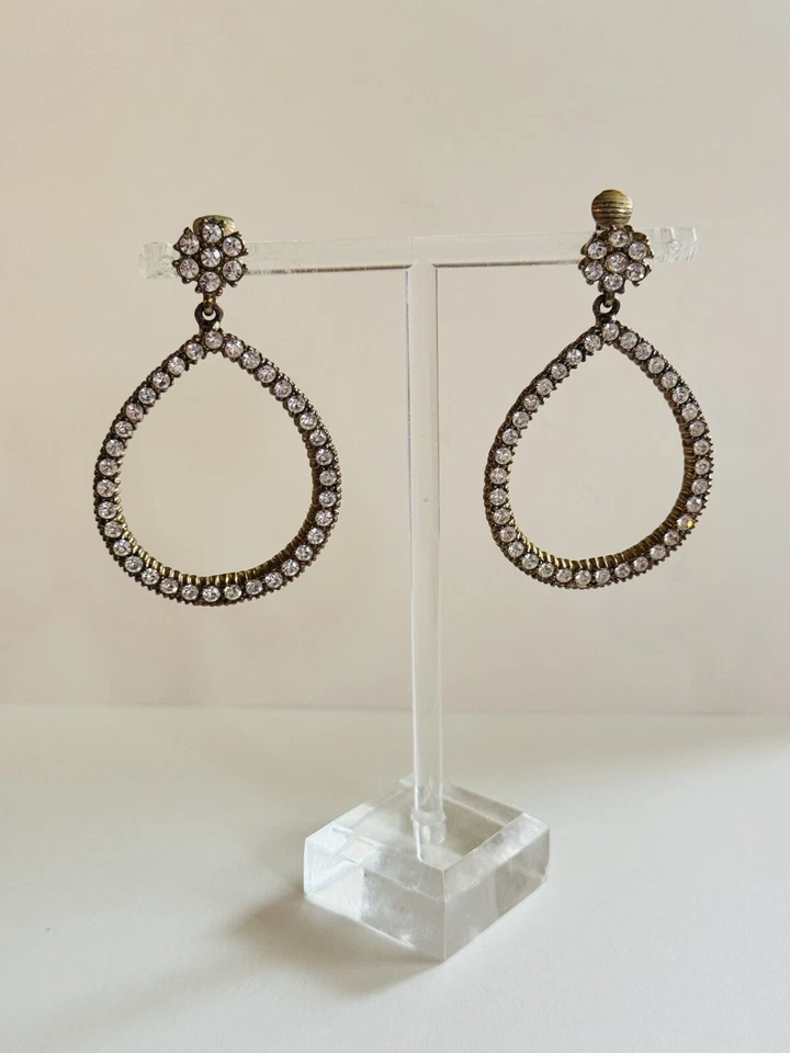 Pendientes Nolan Miller Regal Aro Cristal Colgante Clip Oro Estrás Firmado Raro Foto 4 de 4