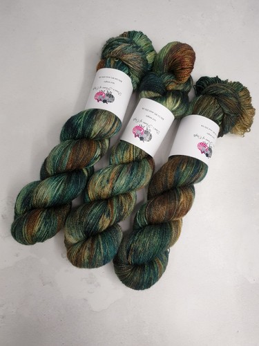Hand Gefärbt Bfl Seide Garn ,Spitze Gewicht,100g,Tarnfarbe - Bild 3 von 6