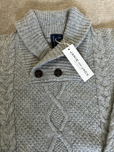 NEW 12 Janie and Jack BOY Heather Grey Shawl Collar Cable Pullover Sweater - Picture 2 of 2