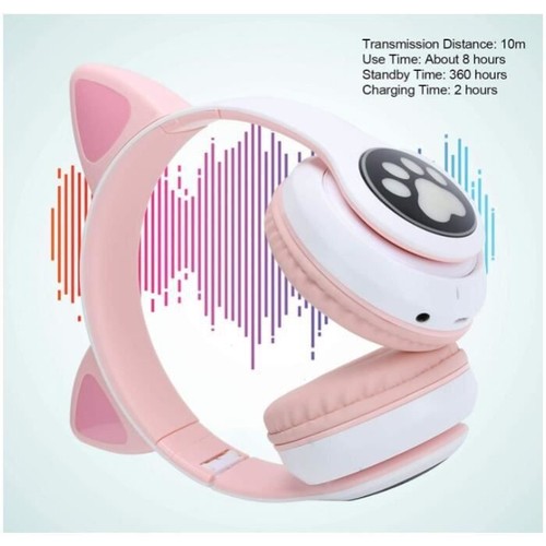 Casque Bluetooth Pour Fille Chat Oreille Casque Stéréo Pliable Avec lumière LED - Imagen 3 de 5