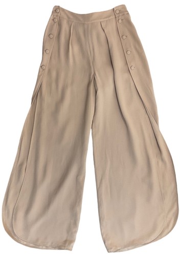 Pantaloni Narvan Arya crepe spacco bottoni gamba fascia cravatta vita elastica tortora nuovi con etichette taglia S - Foto 3 di 9