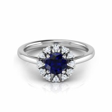 Wonderful 1CT Round Cut Blue Sapphire White CZ Women's Halo Ring In 935 Silver