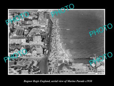 OLD LARGE HISTORIC PHOTO OF BOGNOR REGIS ENGLAND VIEW OF MARINE PARADE ca1930