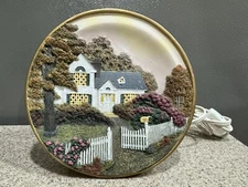 Vintage Popular Imports 3D Lighted Plate Cottage House White Picket Fence Works!