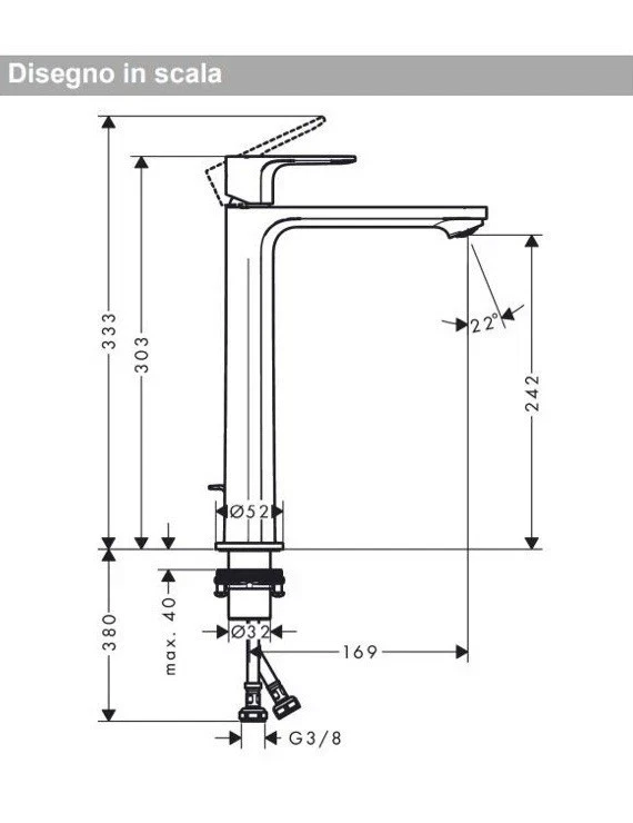 Hansgrohe Rebris E (240) Rubinetto Miscelatore Lavabo Monocomando Cromo 72581000 - Immagine 3 di 4