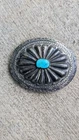 NAVAJO NATIVE AMERICAN Sterling Silver TURQUOISE CONCHO ARTISAN Belt Buckle