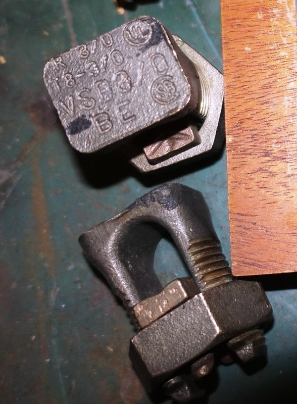 Pair of Large Copper Split Bolt Connectors TB-3/0, VSB3/0  BE