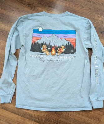 #ad Simply Southern Medium Women#x27;s Cotton Long Sleeve Lt Blue Keep Life Simple Camp $16.99
