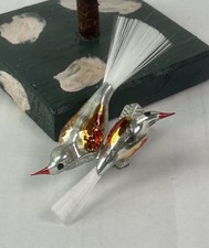 350/26 1x alter kleiner Christbaumschmuck 2 Vögel am Clip Federbaum