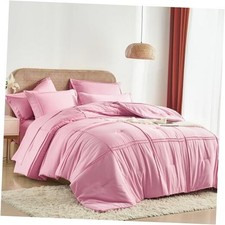 King Size Comforter Set 7 Piece Bed in a Bag,Grid 7Piece-King 104"X90" Pink