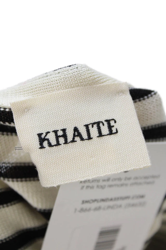 Khaite Women Beige Silk Striped Crew Neck Short Sleeve T-Shirt Size M - Image 4 of 4