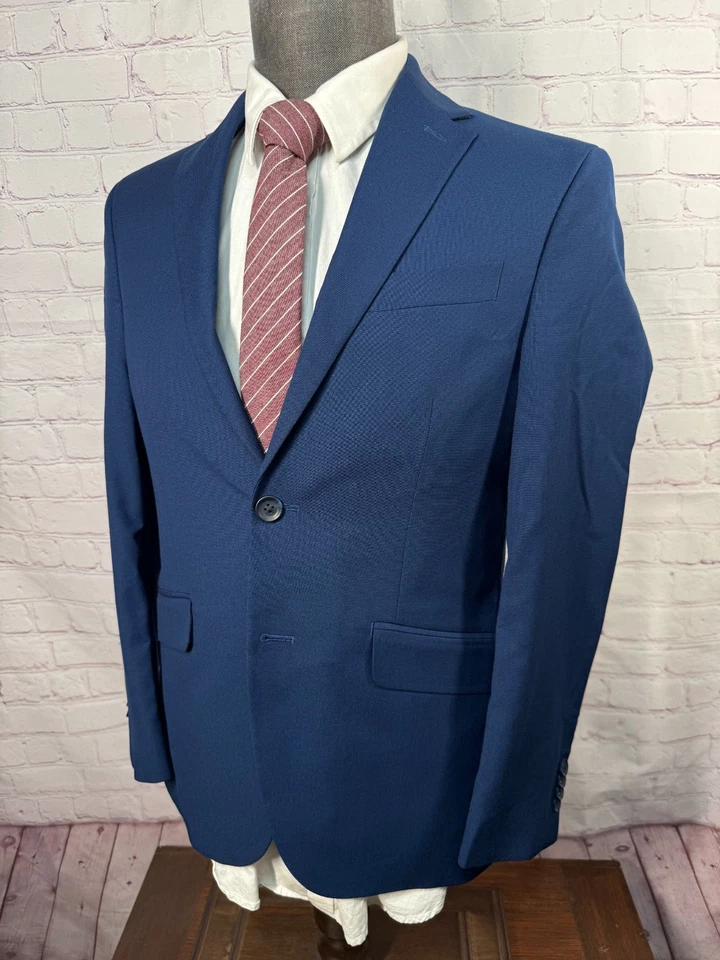 KENNETH COLE Hombre Azul CALCE CEÑIDO ELÁSTICO 2 piezas Traje 36S Chaqueta 29x30 Pantalón Foto 3 de 4