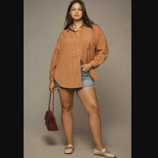 New Plus 1X Anthropologie x Maeve the Bennet buttondown shirt in brown stripe