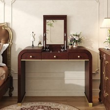 3-in-1 Classic Wood Vanity Desk with Flip Mirror 2 Drawers Storage for Bedroom