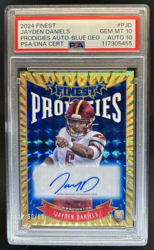 2024 Topps Finest Jayden Daniels Prodigies Auto RC Blue Geometric #/99 PSA 10